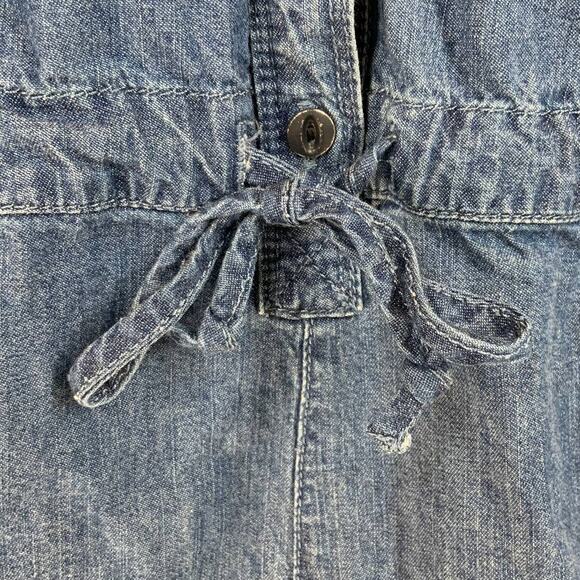 Express | Medium | Sleeveless Denim Blue Chambray Romper Button Down Tie Waist - Picture 5 of 7